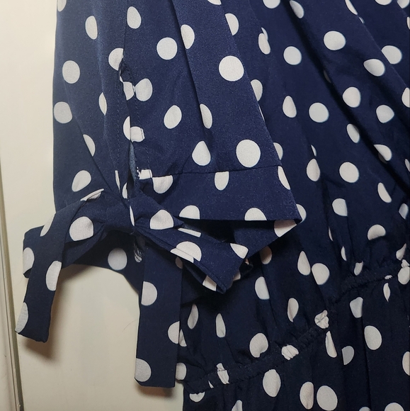 Knotted Cuff Blue and White Polka Dot Blouse Plus - Picture 3 of 6